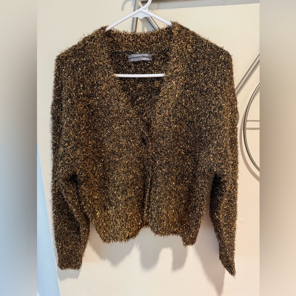 Anthropologie Sweaters - Anthropologie Black & Gold Metallic Eyelash Cardigan Size XS